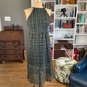 AQUA Olive Green Midi Lace Dress Size S